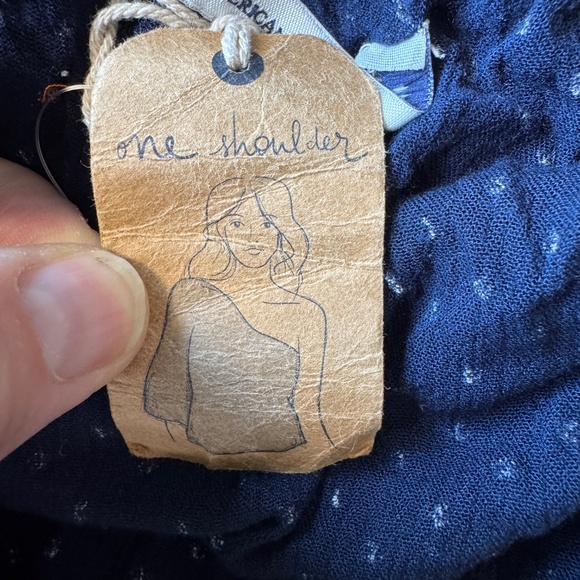 American Eagle One Shoulder Asymmetric Crop Top Polka Dot Blue Sz Small Preppy - Picture 6 of 15